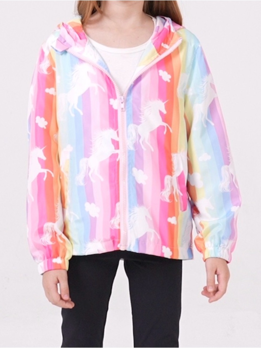 Jxstar Girls' Pastel Pink Rainbow Unicorn Zip Hoodie - Multicolor Size 12-13